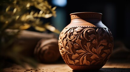 Features intricate flora and fauna patterns from the Mediterranean on amphora