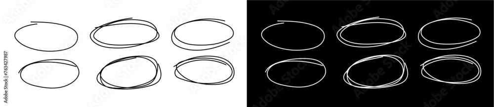 Poster hand drawn ellipse line sketch set. doodle line ellipse frames for message or note. sketch border.