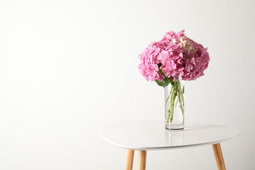 delicate pink hydrangea in a vase
