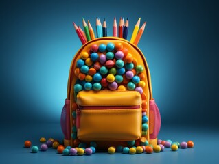 Yellow Backpack Filled With Candy