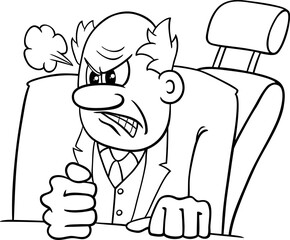 angry cartoon boss or businessman behind the desk coloring page