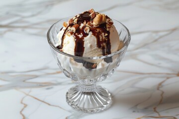 Ice Cream Sundae with Chocolate Syrup and Peanuts