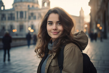 Fototapeta premium Generated with AI photography of smiling young woman enjoy live in the city