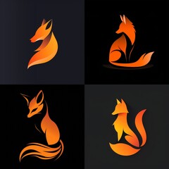 A HD-captured image of a minimalistic fox silhouette, embodying cunning and agility for a flat logo design. - obrazy, fototapety, plakaty