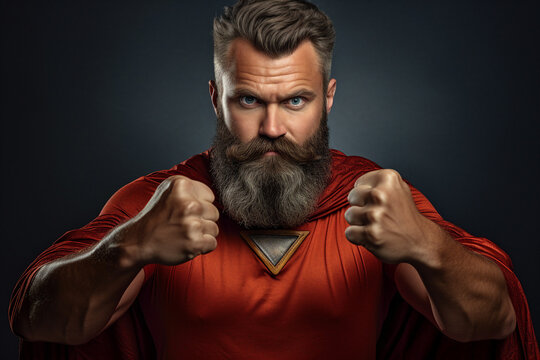 Generative AI image of man superhero leading mission save the world