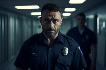 Criminals jailed in prison in orange uniform behind metal bars Generative AI realistic 3D picture