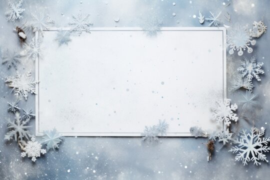 Mockup of a winter-themed scrapbooking layout with snowflakes, stickers, and photographs