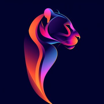 A dynamic flat vector logo of a sleek panther, its fur adorned with a subtle yet striking gradient of cool colors, captured by an HD camera.