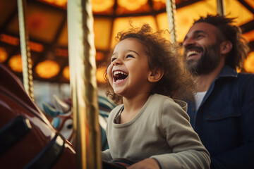 Obraz premium Generated AI picture of happy people enjoying summer weekend have fun in amusement park