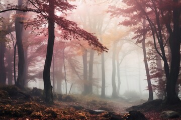 A mesmerizing scene of fog enveloping a tranquil forest