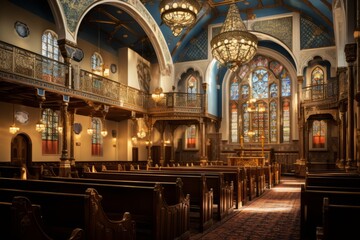 Fototapeta na wymiar The stunning stained glass windows inside a beautiful church