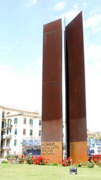 Palermo, Sicily, October 2018. - The anti-Mafia memorial in Palermo made from steel