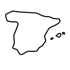 Spain country simplified map. Thick black outline contour. Simple vector icon