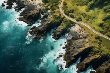Papier Peint photo autocollant Atlantic Ocean Road Aerial view of a picturesque coastline captured by a skilled drone operator