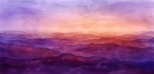 Digital watercolor representation of a desert landscape with deep burgundy sands beneath a soft...