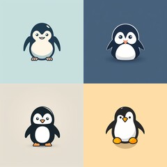 A delightful and minimalistic depiction of a friendly penguin in a vector logo, capturing its charm with simplicity.