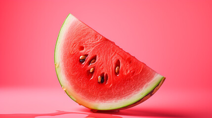 A  photograph of a refreshing watermelon slice on a cheerful pink background, perfect for a hot day.