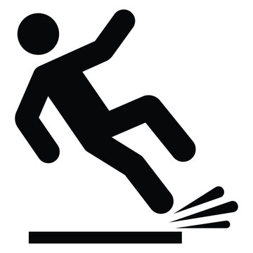 recommend clip art: Slippery floor road icon on white background. Falling person black silhouette pictogram. Fall danger accident eps vector sign. Caution wet floor sign.