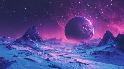 Planet landscape digital painting, spectacular night scene