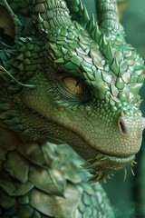 Fototapeta premium Close up fantastic creation green good dragon, chinese new year celebration and fantasy world concept
