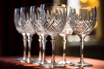 Delicate crystal stemware filled with a sparkling beverage