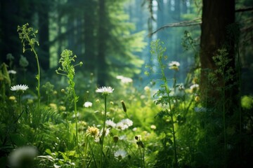 Delicate wildflowers in the midst of a verdant forest