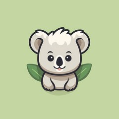 A charming and simple vector logo of a curious koala, featuring a flat illustration style that radiates warmth and friendliness.