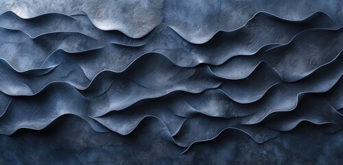 Navy blue stucco wall with grunge relief, abstract patterns. Wide-angle shot, textured surface. Indigo background.