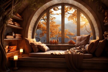 Images of cozy reading nooks with radiant heating - obrazy, fototapety, plakaty
