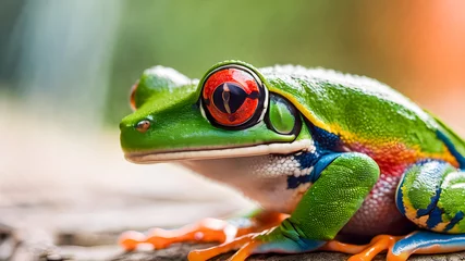 Deurstickers Closeup of a red-eyed tree frog (Hyla arborea) © wannasak