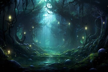 Mystical forest with an otherworldly aura - obrazy, fototapety, plakaty