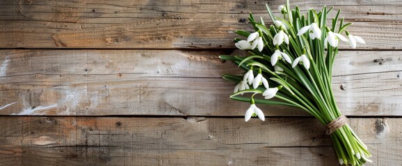 A cluster of white flowers arranged neatly on top of a wooden table