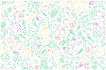 Vegetables colored line icons background Illustration for backgrounds, card, posters, banners. Vegetables composition.