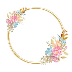 Beautiful watercolor flower wreath with circles