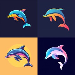 A charming and simple vector logo of a playful dolphin, beautifully crafted with a flat and colorful design.