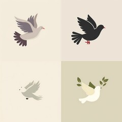 A charming and simple representation of a peaceful dove in a vector logo, using a flat illustration style to evoke a sense of tranquility.
