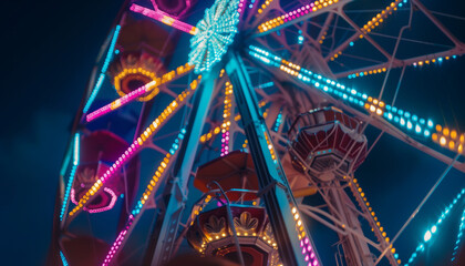 Ferris wheel with colorful glowing lights - obrazy, fototapety, plakaty