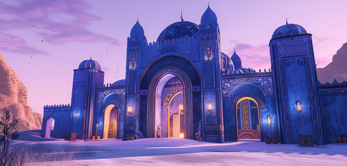 The grand hall's exterior of the navy blue high elf palace showcasing the height of elven...