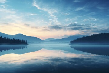 Fototapeta na wymiar Tranquil and soothing background with a calm and reflective lake