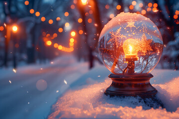 Lampe dans un boule de neige - obrazy, fototapety, plakaty