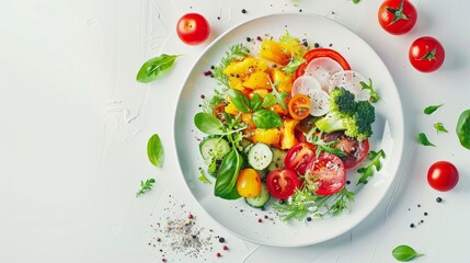 A plate filled with a colorful assortment of fresh vegetables, showcasing a healthy and balanced diet rich in essential nutrients