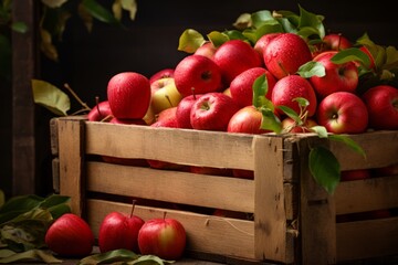 Wooden crate filled with freshly picked apples