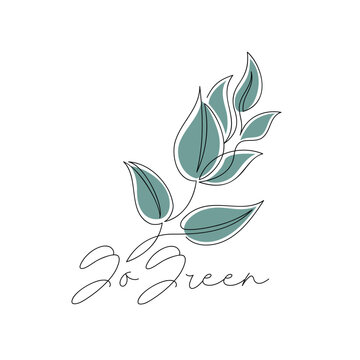 This line art style illustration showcases green leaves with the "Go Green" text, emphasizing the Save the Planet concept and advocating for eco-conscious actions to preserve the environment.