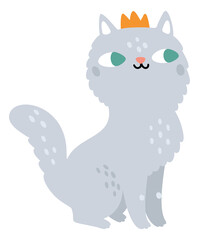 Princess cat character. Cute gray kitten in crown