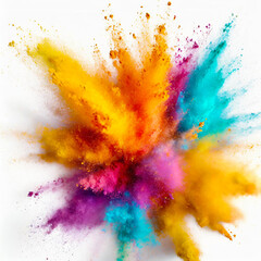 Explosion splash of colorful powder with freeze isolated on white background, abstract splatter....