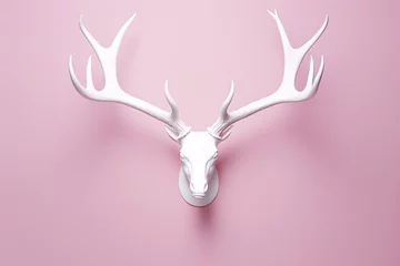 Fototapeten a white antlers on a pink wall © Alex