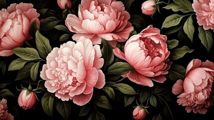 Vintage peony embroidered fabrics for creative diy, crafts, scrapbooking, and printing
