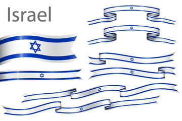 set of flag ribbon with colors of Israel for independence day celebration decoration - obrazy, fototapety, plakaty