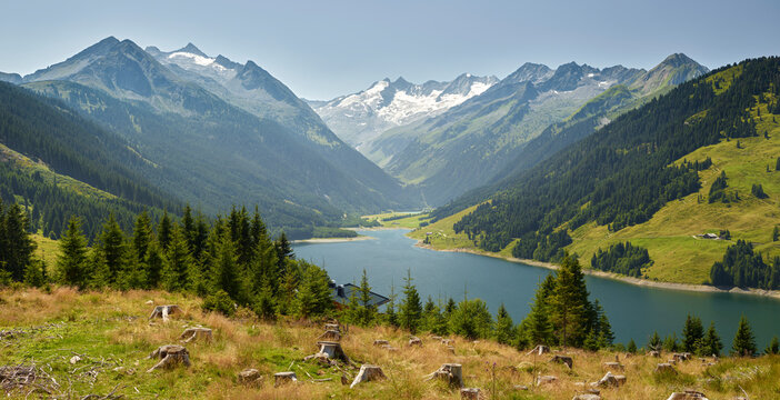 Blick vom Gerlospass auf den Speicher Durlassboden, Reichenspitze, Hohe Tauern, Salzburg, &Ouml;sterreich