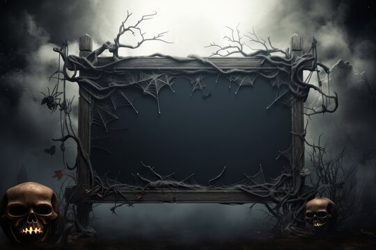 Eerie picture frame with two skulls in the foreground